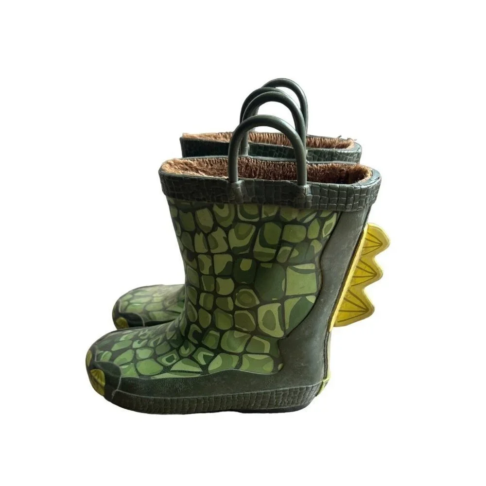 UnBranded Kids Rain Boots Unisex Green Print Size 9/10 SKU 2266